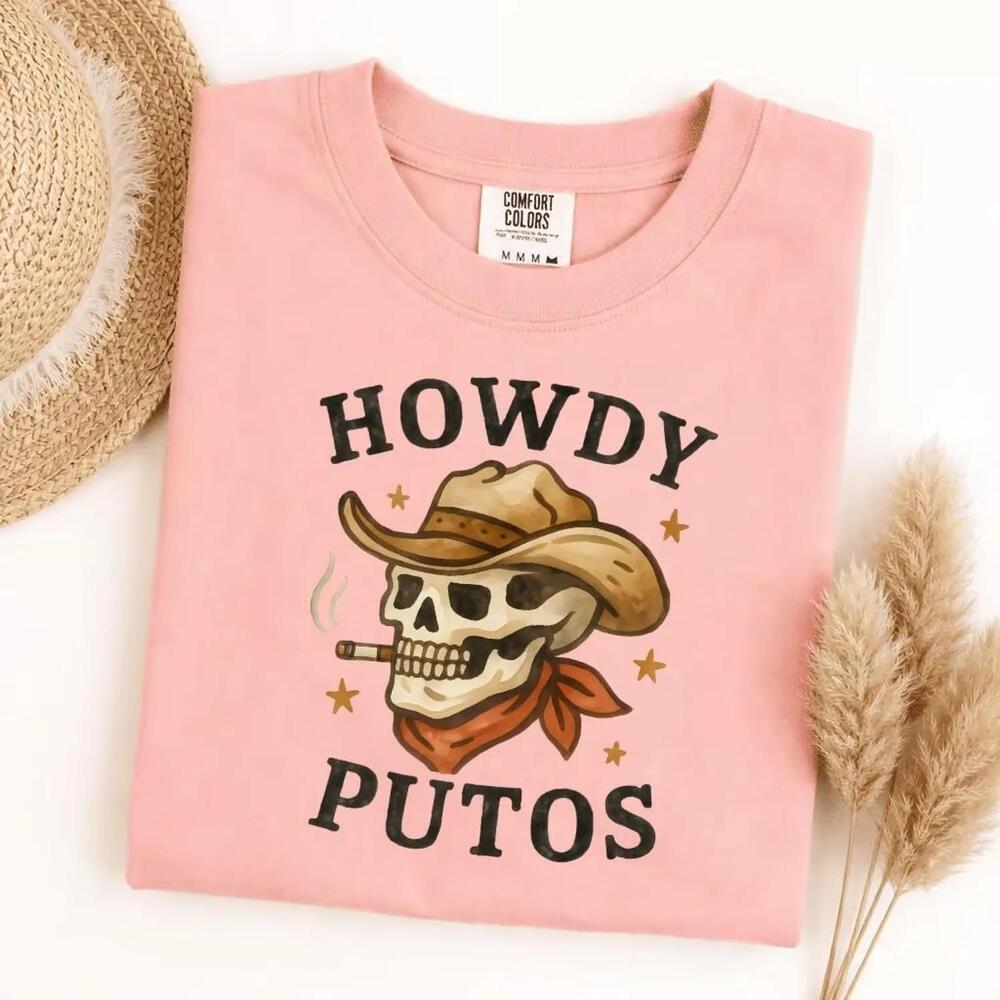 S Howdy Putos Skull Cowboy T-Shirt Western Graphic Tee
